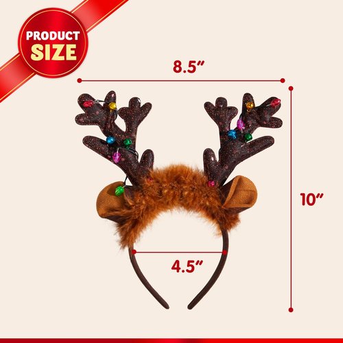 JOYIN Christmas 4PCS Reindeer Headband, Light-Up LED Antlers Reindeer Hat Holiday Headbands for Christmas Party Supplies and Holiday Parties Favors (ONE SIZE FITS ALL)