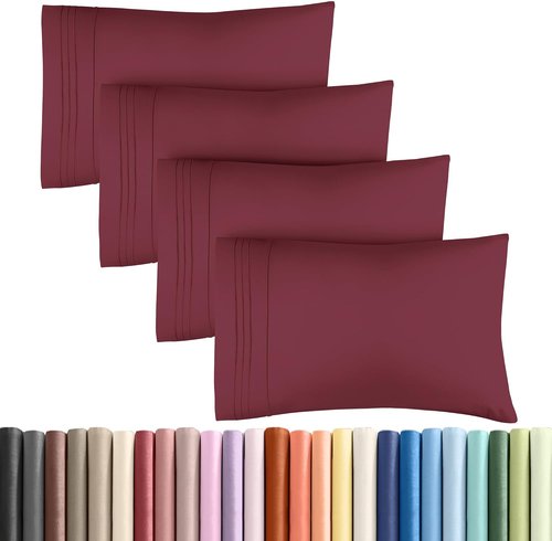 King Pillow Cases by [Brand Name] - Ultra Soft Hotel Quality Covers | Cozy, Wrinkle-Free & Fade Resistant - 4 Piece Set in Burgundy