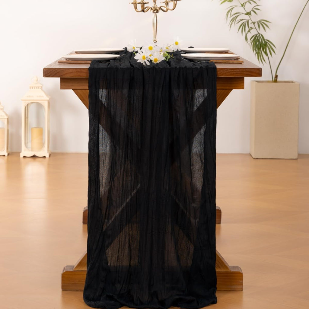 Socomi Black Cheesecloth Table Runner - 120 Inch Boho Rustic Decor for Weddings & Events
