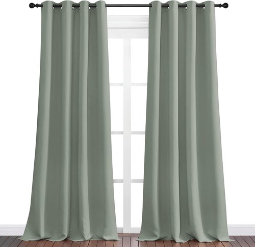NICETOWN Greyish Green Blackout Curtains - 90" Long, Sound Reducing, Heat & Cold Blocking | 55" Wide, 2 Panels
