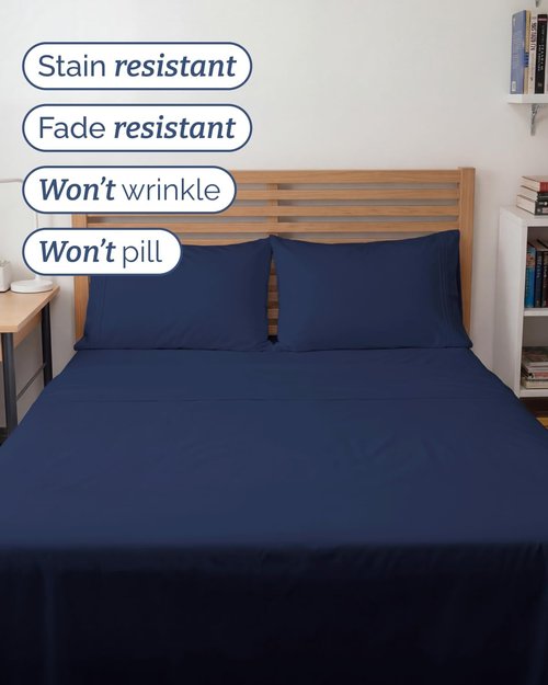 Full XL Bed Sheet Set by Hotel Luxury | 4-Piece Soft, Breathable & Cooling Bedding - Navy Blue