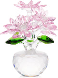 YWHL Pink Crystal Flower Figurine - Handmade Glass Decor | Beautiful Art Collectible for Home Centerpiece