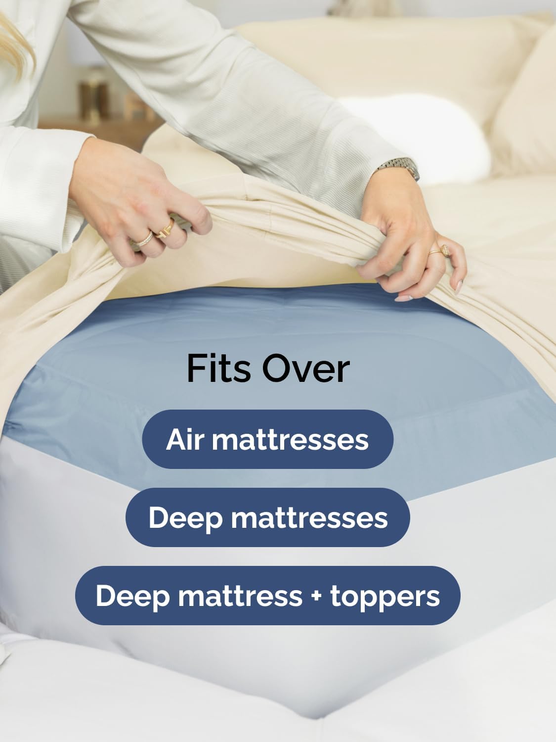 Skiennix Extra Deep Queen Sheet Set - 6 Piece Breathable Cooling Bedding - Soft Wrinkle-Free Off White