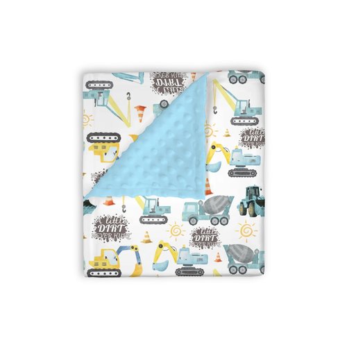 EyMzcod Mink Baby Boy Blankets Blue Yellow Construction Vehicle, A Little Dirt Never Hurt Double Layer Dotted Backing Receiving Swaddle, Newborn Infant Toddler Nursery Crib Bedding Shower Gift 30 x 40