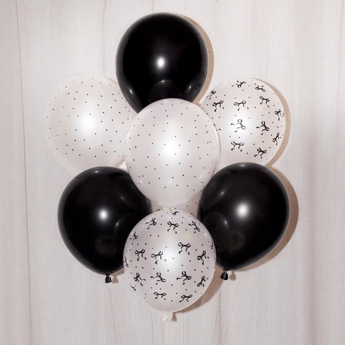 xo, Fetti Black + White Bow Latex Balloons - 24 pk, 12" | Bachelorette Decorations, Alternative Birthday Party, RIP to My 20s Decor, Cute Emo Girl Supplies