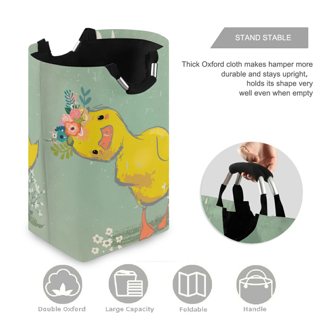 visesunny Large Capacity Laundry Hamper Basket Little Duck with Wreath Water-Resistant Oxford Cloth Storage Baskets for Bedroom, Bathroom, Dorm, Kids Room