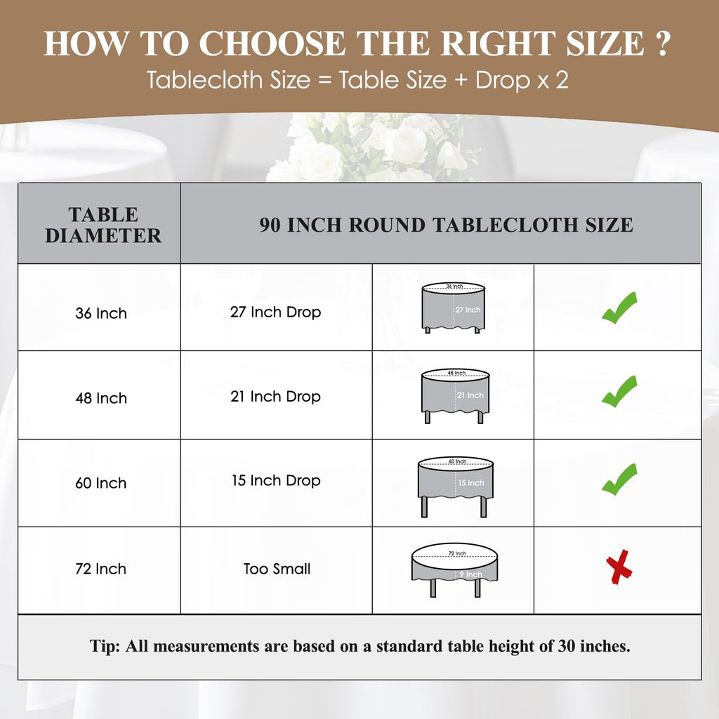 Aocoz Round Tablecloth 6 Pack 90 Inch White Tablecloths Washable Decorative Linen Polyester Table Clothes Cover for Dining Table Banquets Buffet Parties and Wedding