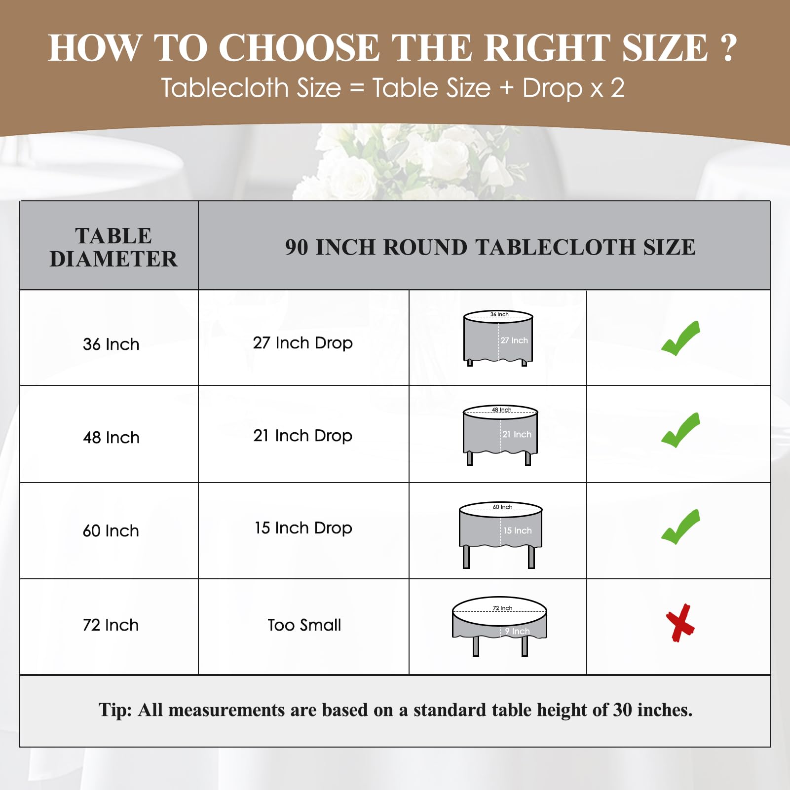 Aocoz Round Tablecloth 6 Pack 90 Inch White Tablecloths Washable Decorative Linen Polyester Table Clothes Cover for Dining Table Banquets Buffet Parties and Wedding