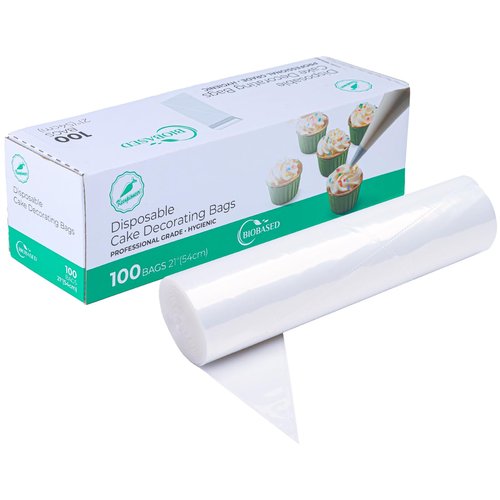 Keenpioneer Disposable Piping Bags, Biobased, 21 Inch, Extra Thick Cake Decorating Pastry Bags, Pack of 100 in a Dispenser Box, Clear, Professional Grade for Chefs and Home Bakers