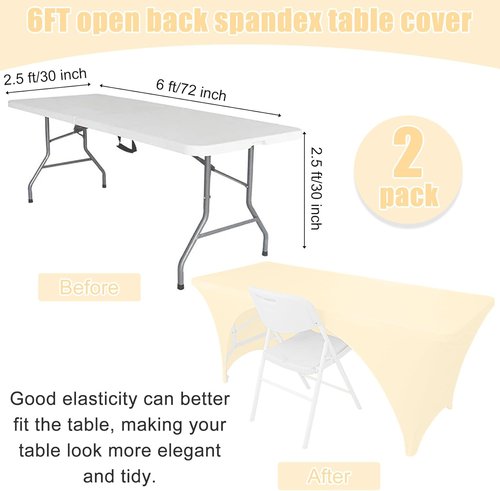 Fivenl Spandex Rectangle Tablecloths - 2 Pack Washable Fitted Covers for 6FT Tables | Beige, 72 x 30 Inch