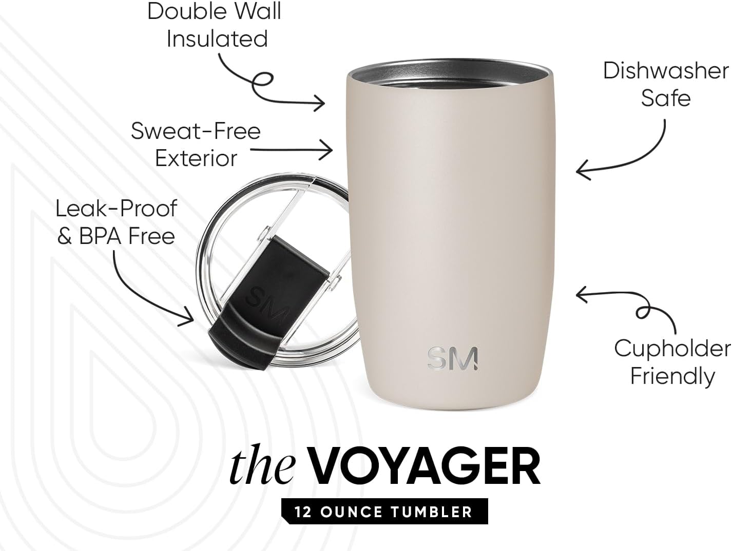 Simple Modern Voyager Tumbler - Insulated Stainless Steel Travel Coffee Mug | 12oz Almond Birch