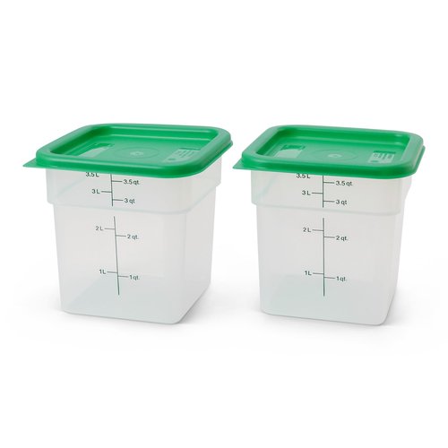 Cambro Food Storage Container with Lid (Microwave Safe and BPA-Free) - 2 Pack - Classic Series Square with Green Lid - 4 QT (Quart) - Commercial Grade for Food Prep (Translucent)