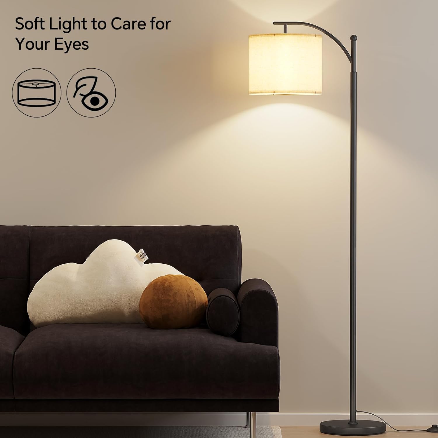 SUNMORY Arc Floor Lamp - Modern Design with 9W Adjustable 3-Color Bulb | Tall Metal Lamp for Living Room, Bedroom, Office (Black)
