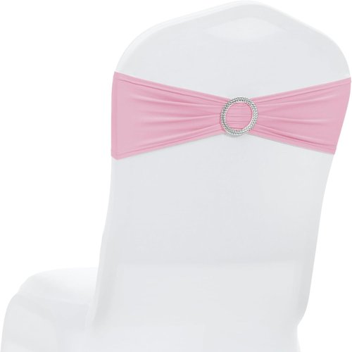 MDS Spandex Chair Sashes - Premium Stretch Covers with Buckle Slider | Universal Fit for Weddings & Events - Pink, Pack of 75
