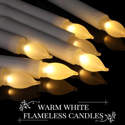 Macarrie Flameless LED Taper Candles - 60 Pcs Battery Operated Flickering Warm Light | White