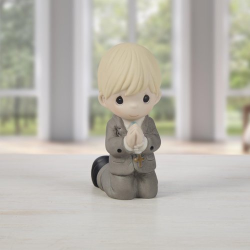 Precious Moments Remembrance of My First Communion Boy Figurine, Bisque Porcelain Communion Gift for Boys, Religious Keepsake for Catholic and Christian Faith