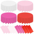 YEXEXINM 12 PCS Valentine's Day Plastic Tablecloth for Round Tables, 84 Inch Valentines Day Disposable Round Tablecloths, Pink Waterproof Table Covers for Valentines Day Wedding Anniversary Decor