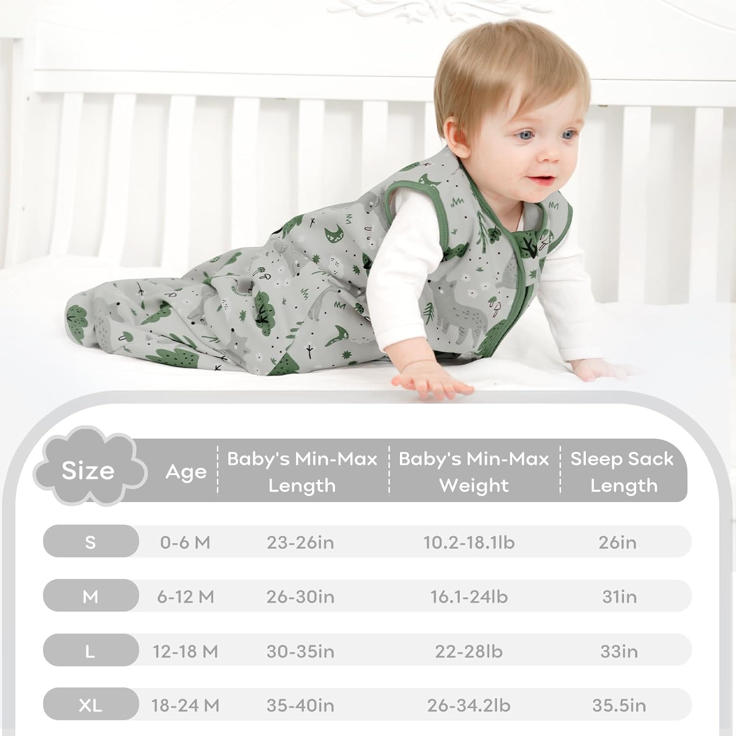 Yoofoss Baby Sleep Sack - 100% Organic Cotton Wearable Blanket for 12-18 Months | Lightweight 2-Way Zipper