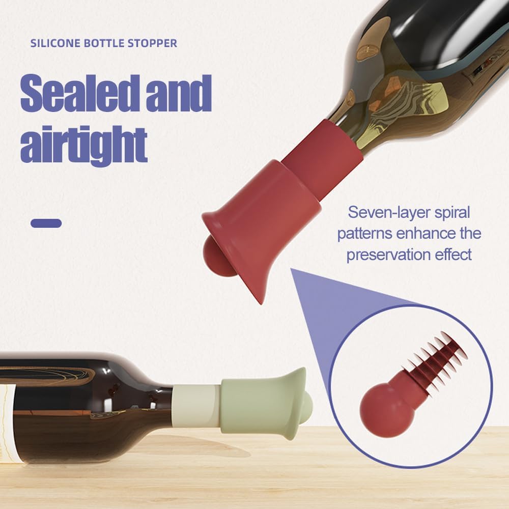 Silicone Wine Stopper for Wine Bottles, 2025 New Wine Stoppers for Wine Bottles, Seal Bottle Cover for Beer Champagne, Glass Bottle Sealer Covers Wine Stoppers for Home Use (4, Round Head)