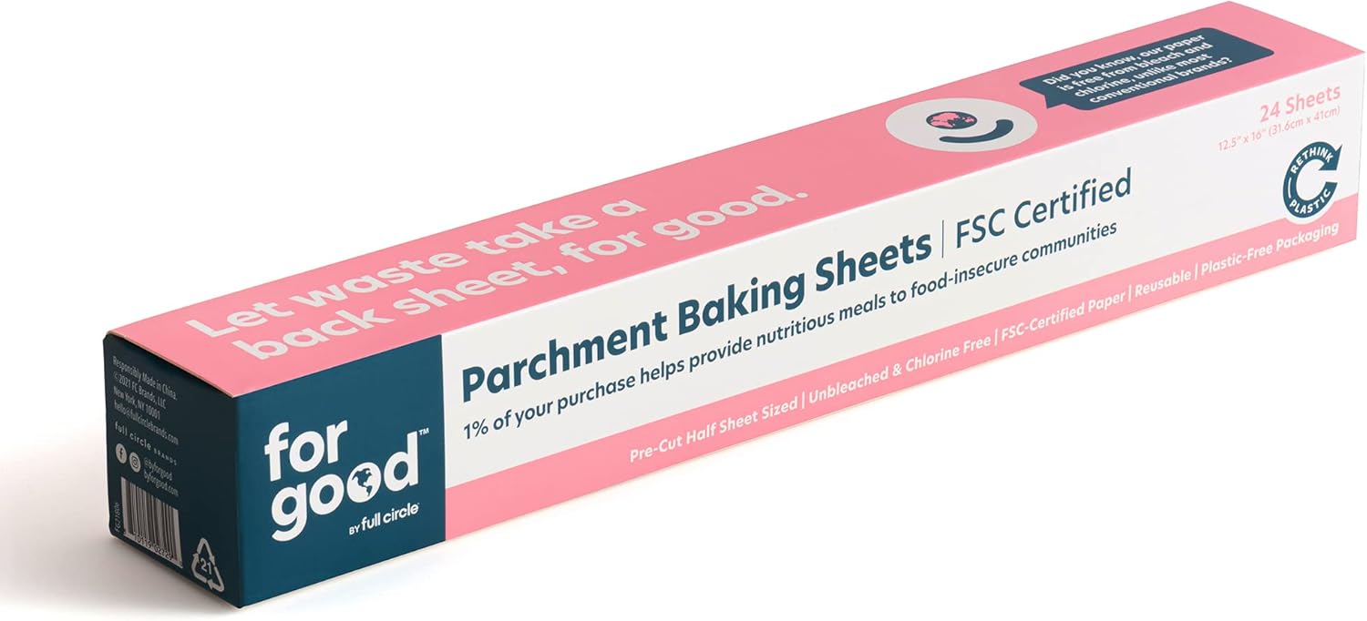 Parchment Paper by Good: 24 Pre-Cut Half Sheets | Unbleached, Non-Toxic, Oven-Safe & Non-Stick