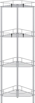 HuggieGems 4-Tier Corner Shower Caddy Organizer - Silver Bathroom Shelf Stand with Hooks