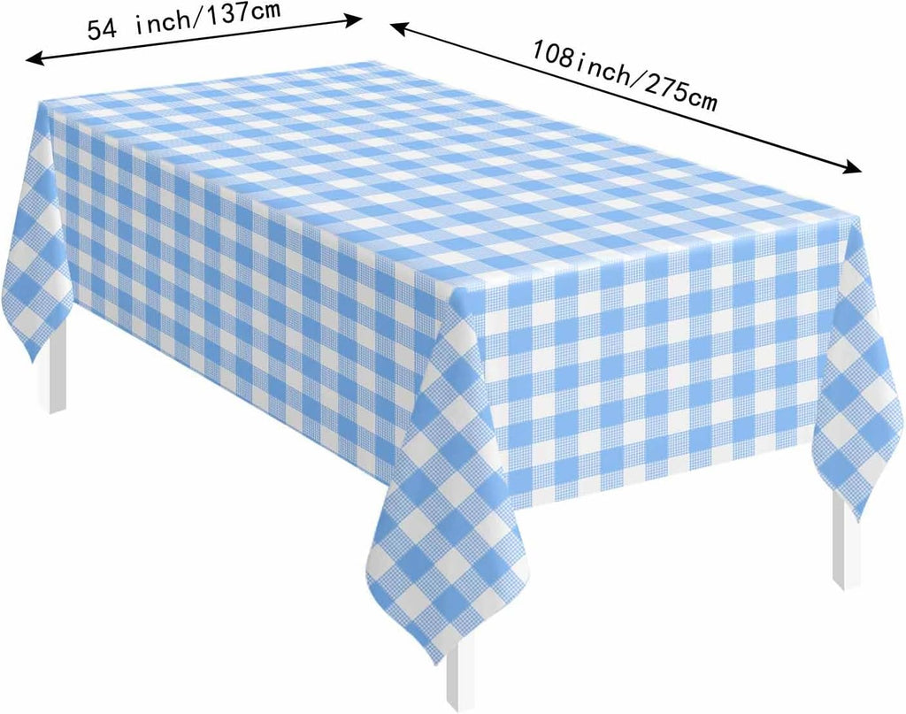 SietDESEO Light Blue Gingham Tablecloth - Disposable Rectangle 54" x 108" for Parties & Events