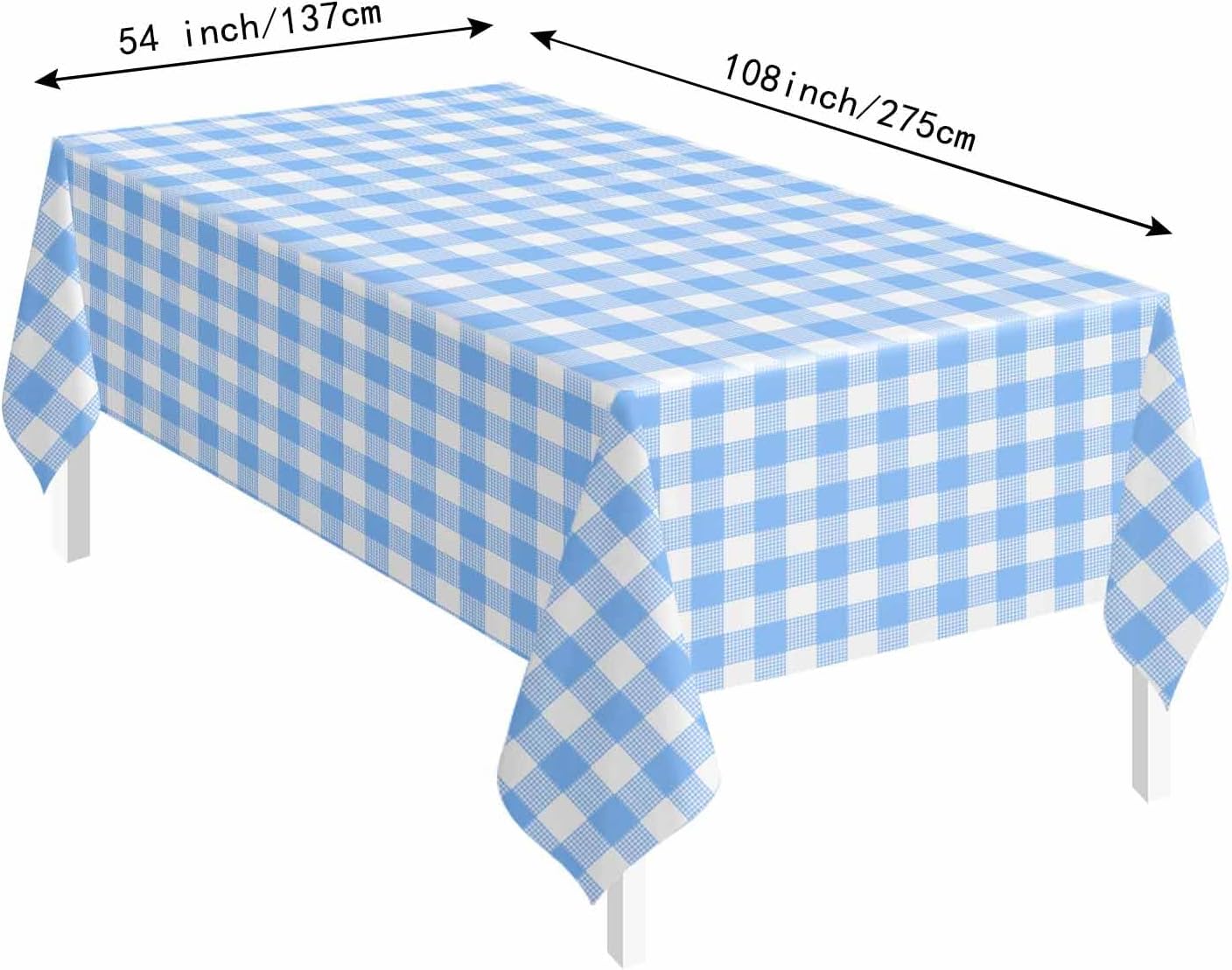 SietDESEO Light Blue Gingham Tablecloth - Disposable Rectangle 54" x 108" for Parties & Events