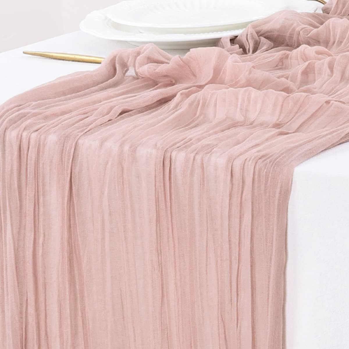 Socomi Pink Cheesecloth Table Runner - 14FT Boho Rustic Design for Spring Easter Weddings & Baby Showers