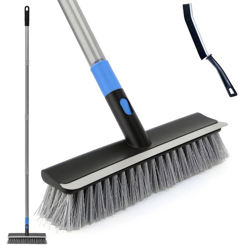 KeFanta Deck Brush with Long Handle, 2 in 1 Floor Scrub Brush for Cleaning, 56" Stiff Bristle Outdoor Scrubber Brush for Patio Concrete Boat Garage Bathroom Kitchen Wall Shower