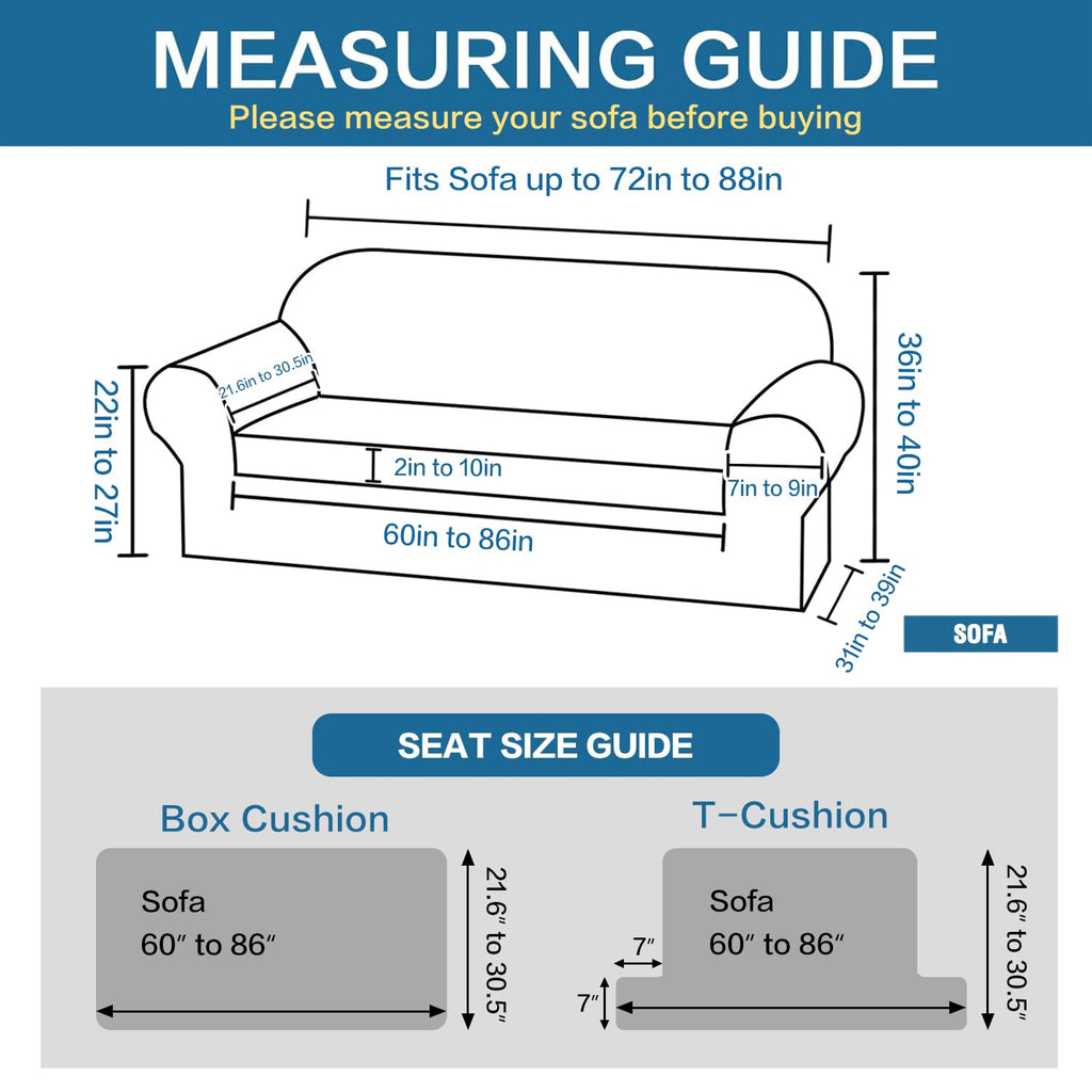 H.VERSAILTEX 2 Separate Pieces Stretch Couch Covers Sofa Cover Suit for T Cushion/Box Cushion High Spandex Jacquard Soft Couch Covers for 3 Cushion Couch, Sofa 72"-88" (Sofa, Ivory)