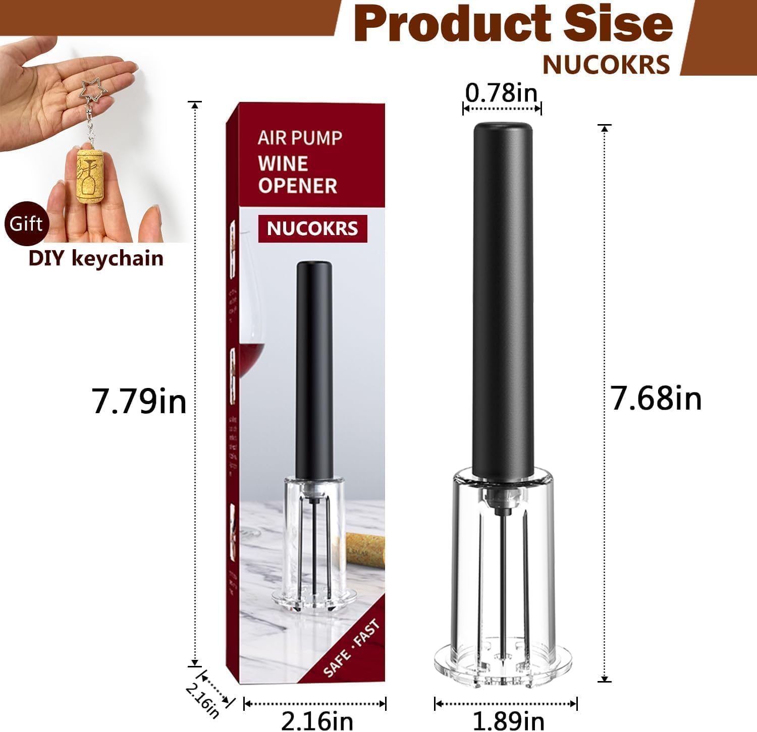 Wine Opener, NUCOKRS Effortlessly Air Pressure Corkscrew, Opens Bottles in 3-7 Pumps, No Electricity, Easy to Use, Gift for Wine Lovers