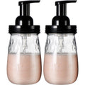 Amolliar 16Oz Foaming Soap Dispenser with Pump Lid, Plastic Refillable Foam Hand Dish Soap Dispenser Set, Clear Diamond Dispenser with Lable for Farmhouse Kitchen Bathroom (2 Pack, Black)