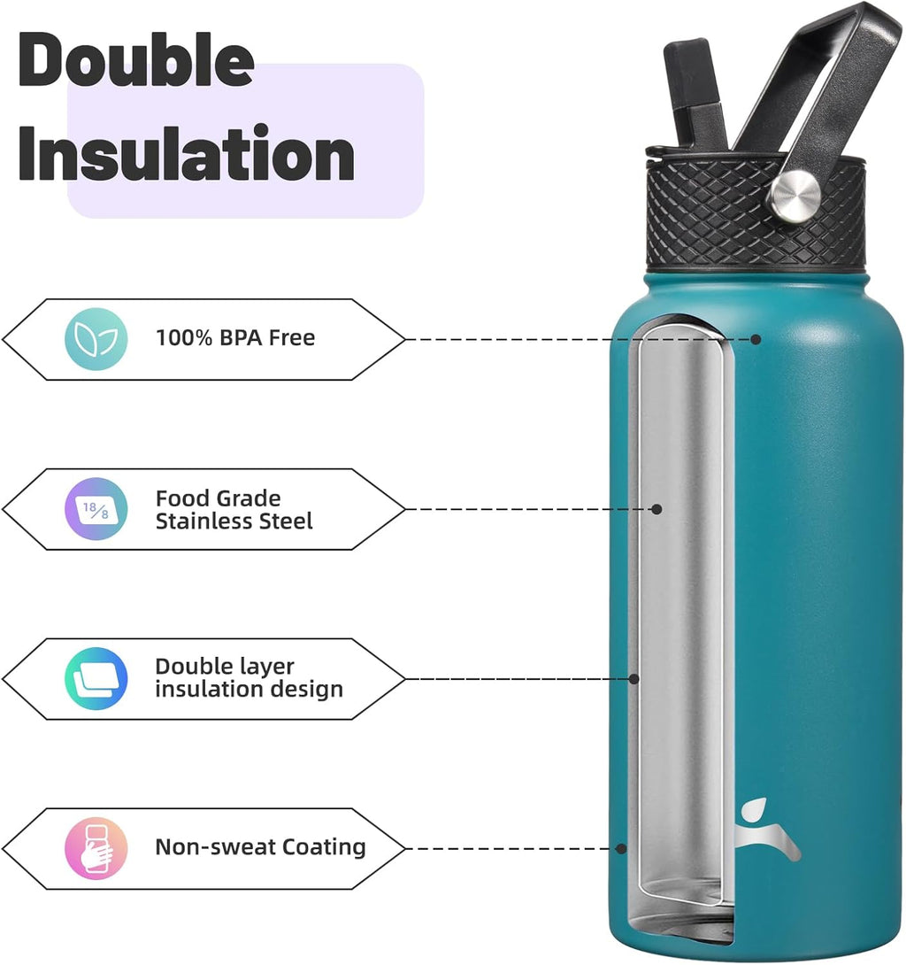 Skiennix 32 oz Insulated Stainless Steel Water Bottle - Durable, Lightweight, Light Blue