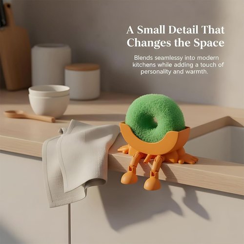 Cute Hanging Sponge Holder with Drainage, 3D Printed Sponge Holder, For Scrub Daddy Holder, Funny Sponge Stand for Kitchen Sink, Keeps Your Sponge Dry & Smiling, No sponge ﻿ (Black)