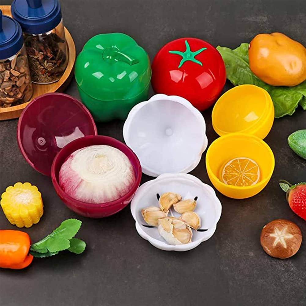 LICHMA 5pcs Plastic Vegetable Storage Box Lemon Onion Tomato Green Pepper and Garlic Insurance Container Fruit Food Fresh-Keeping Reusable (5pcs)