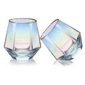 XKXKKE Diamond Wine Glasses Set of 2, 10 OZ Modern Stemless Gold Rim Glass Cups Iridescent Drinking Glassware for Serving Party, Home, Bar, Restaurants, Gift, Rainbow Tumbler, Colorful 2 Pack