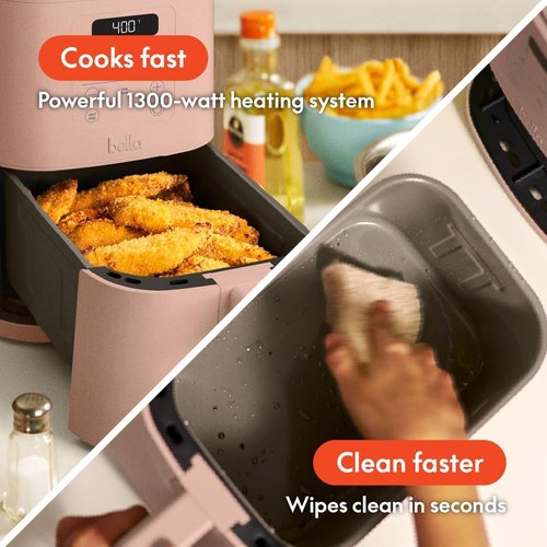 Bella 4Qt Slim Air Fryer - EverGood™ Ceramic Nonstick Coating, Adjustable Temp, 6 Cooking Options, Blossom Color