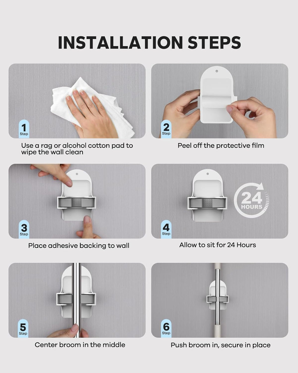 Plastic Broom Holder Wall Mount - 4 Count, Durable White Storage Solution for Organized Spaces
