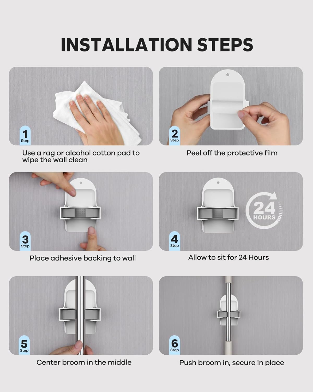 Plastic Broom Holder Wall Mount - 4 Count, Durable White Storage Solution for Organized Spaces