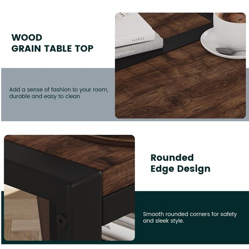 BON AUGURE End Table, Small Side Table for Living Room, Night Stand, Bedside Tables with 2-Tier Storage Shelves for Bedroom, Small Spaces (Rustic Oak)