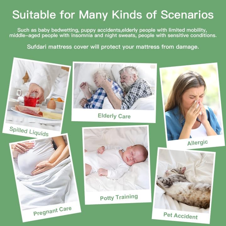 Sufdari Waterproof Mattress Protector - Noiseless Queen Size Cover with 18" Deep Pocket | Bed Bug Proof & Machine Washable