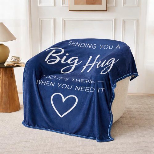 Lussena Thinking of You Gifts for Women Men – Get Well Blanket 50x60 Inch, Navy Flannel Comfort Hug Blanket, Sympathy Throw for After Surgery, Chemo, Illness, Recovery