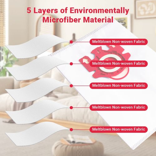 Hongfa Canister Vacuum Cleaner Bags for Miele Type FJM, 15 Packs AirClean 3D Efficiency Dust Bag Compatible with Miele Compact C2 Compact C1 S6000-S6999 S4000-S4999,S700 S500-S578 Vacuum Cleaner