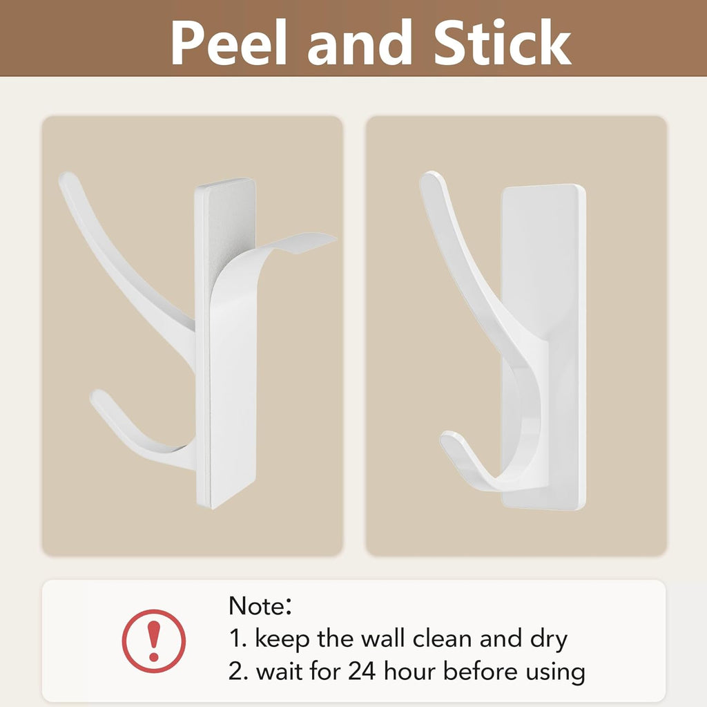 Pickpiff White Self-Adhesive Coat Hooks - 13LB Extra Strong Stainless Steel Wall Hooks | 10 Pack for Towels, Utensils, and More