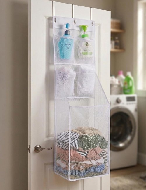 ALYER Multi-Scene Suitable Hanging Mesh Laundry Basket,Behind The Door Storage Organizer for Laundry,RV,Dorm,Bathroom,Bedroom,Pantry, Nursery,Kitchen,White