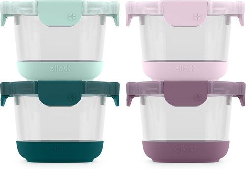 Ello Duraglass Refresh 4-Pack | 2-Cup Reusable Glass Containers with Leak-Proof Lids & Silicone Sleeves | BPA-Free & Dishwasher Safe