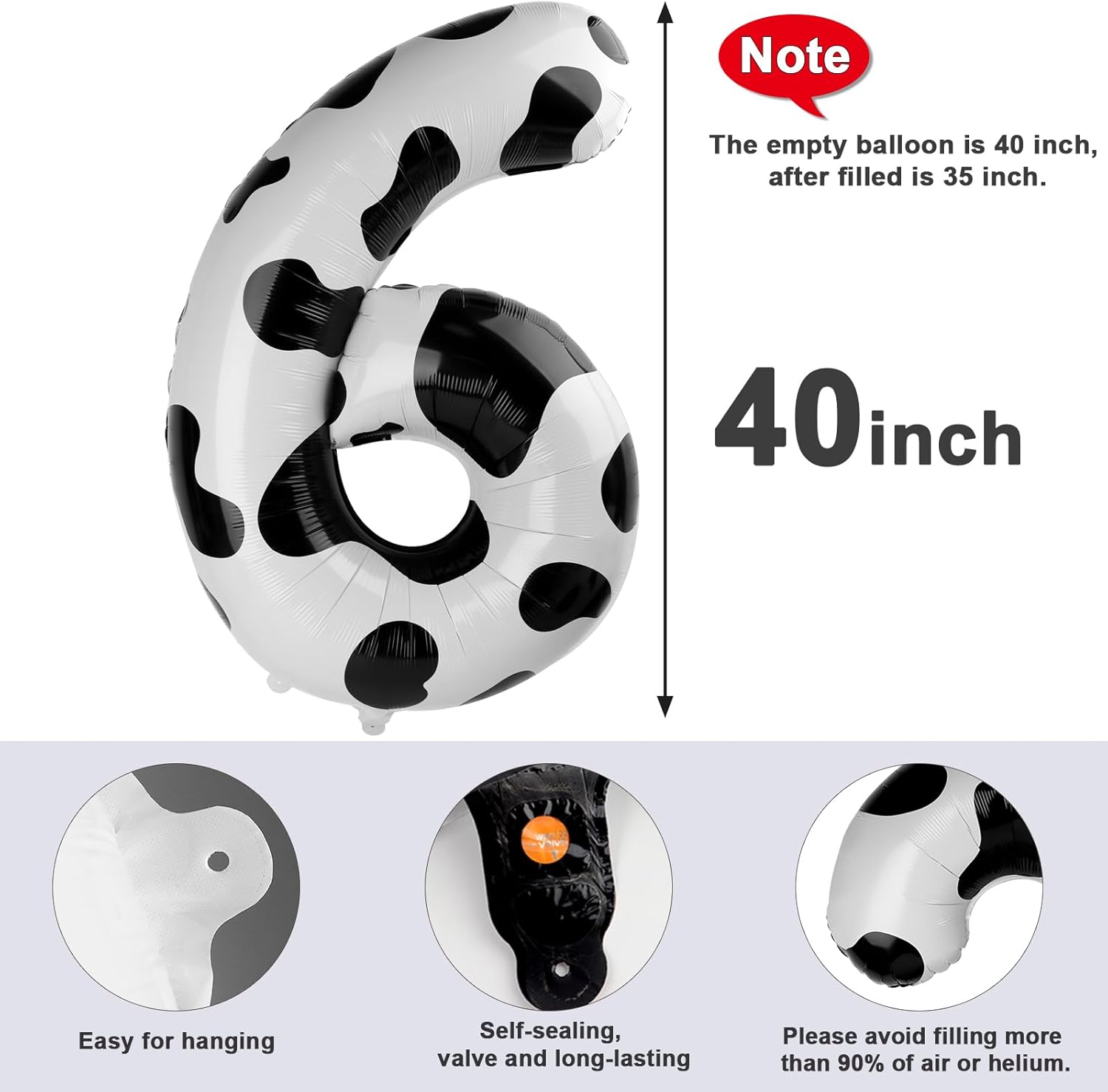 Number 6 Balloon by [Brand Name] - 40 Inch White & Black Birthday Decoration for Boys & Girls