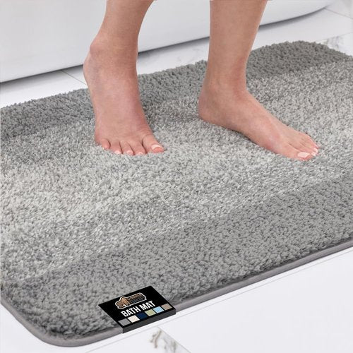 GORILLA GRIP Soft Plush Bathroom Rugs with Textured Rubber Backing, Absorbent Quick Dry Bath Mat, Machine Washable Shower Mats, Home Décor Accessories, Bathmat Rug Floor Essentials, 30 x 18 Grey