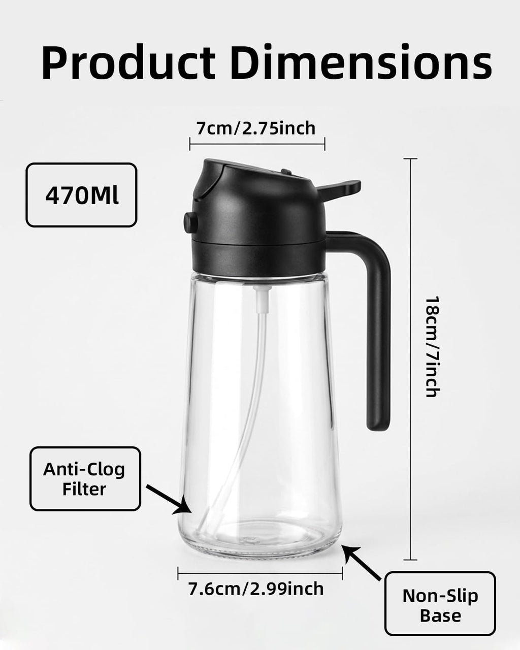 Oil Sprayer 16oz by [Brand Name] - 2-in-1 Food Grade Glass Dispenser for Cooking & BBQ (Black)