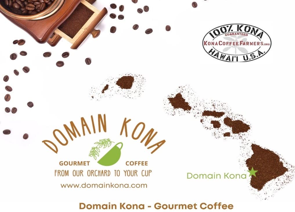 100% Kona Coffee – GROUND, Medium roast, Single estate gourmet coffee, 16 ounces, Farm fresh roasted from Domain Kona Coffee